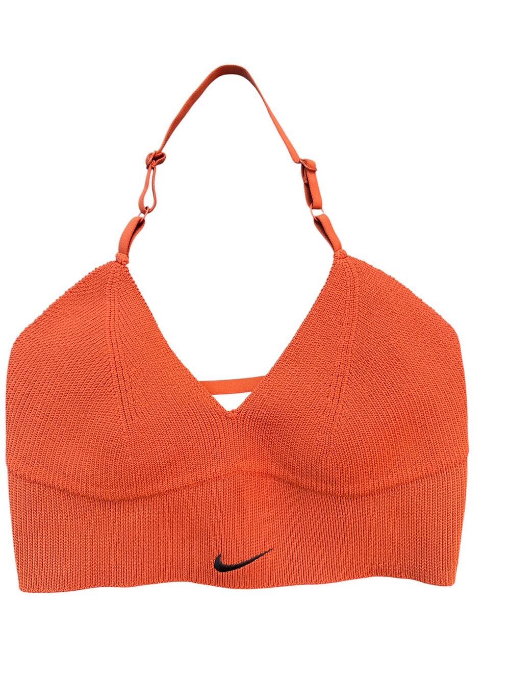 Nike Ribbed Knit Halter Crop Top Medium Orange Swoosh Athleisure Stretch